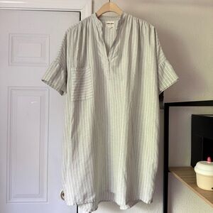TRIBE ALIVE heather grey cotton boxy striped short sleeve popover shirt dress